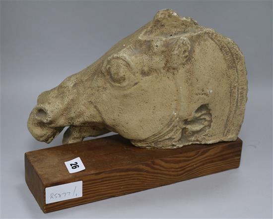 A stone bust of a horse height 25cm width 31cm